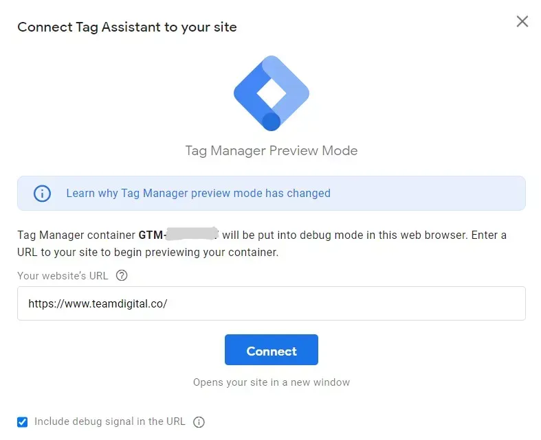 หน้าต่าง Connect Tag Assistant